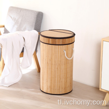 Malaking kapasidad Bamboo frame laundry basket na may Lid.